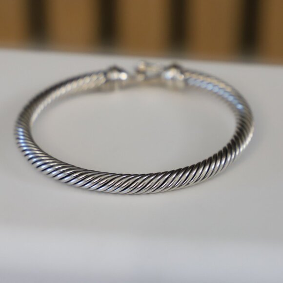 David Yurman Sterling Silver 5mm Cable Buckle Bracelet with 18k Gold size Small - Picture 6 of 9